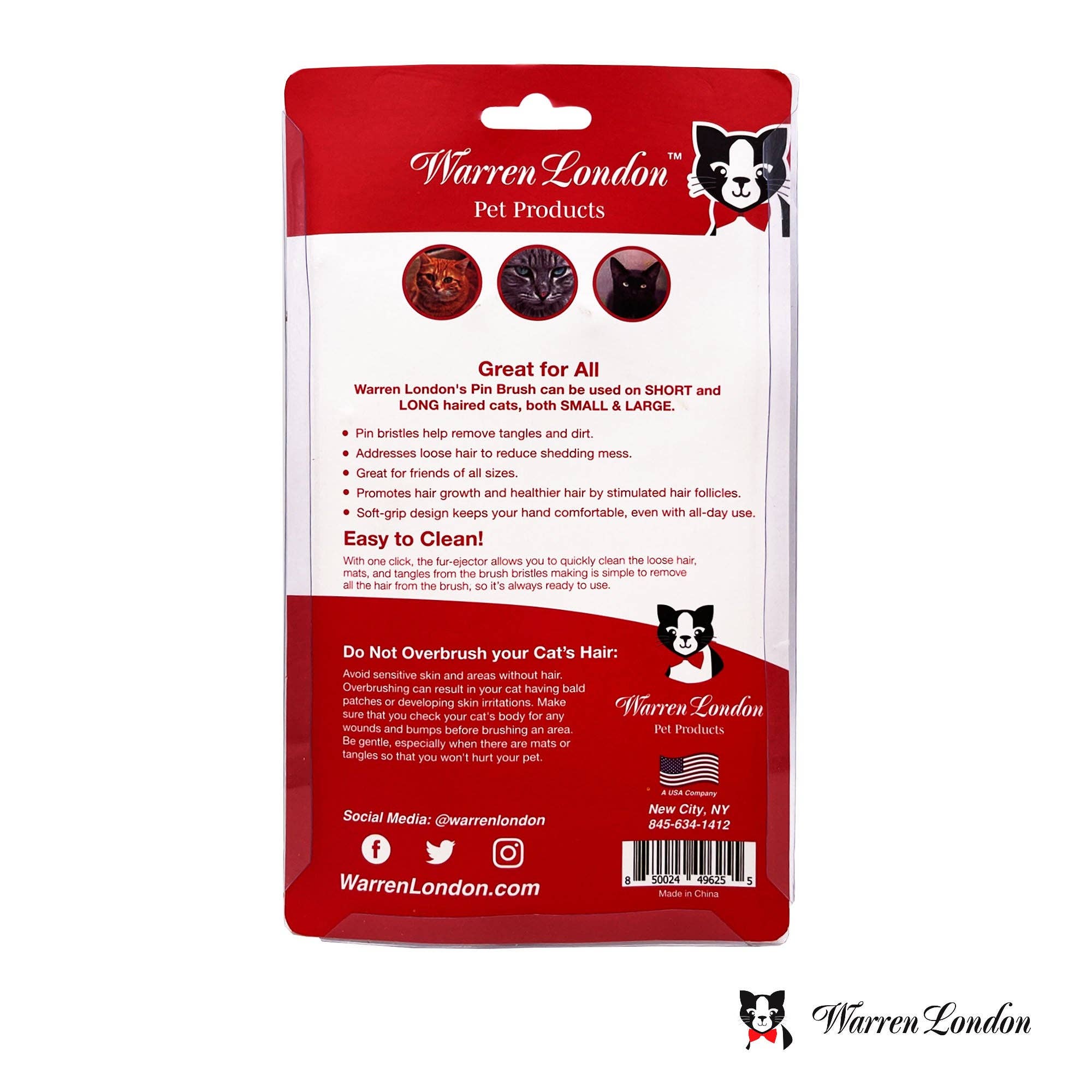 Cat De-Tangling Pin Brush for Grooming & Shedding